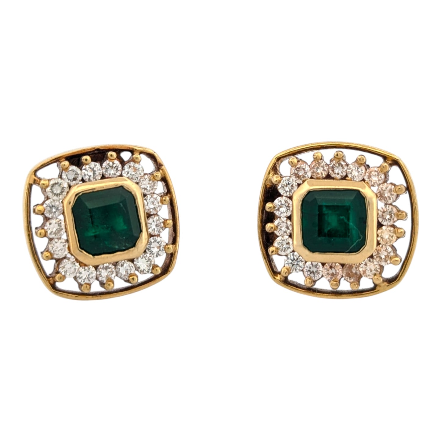 Clemence | Estate | 18K Yellow Gold | Emerald and Natural Diamond | Earrings