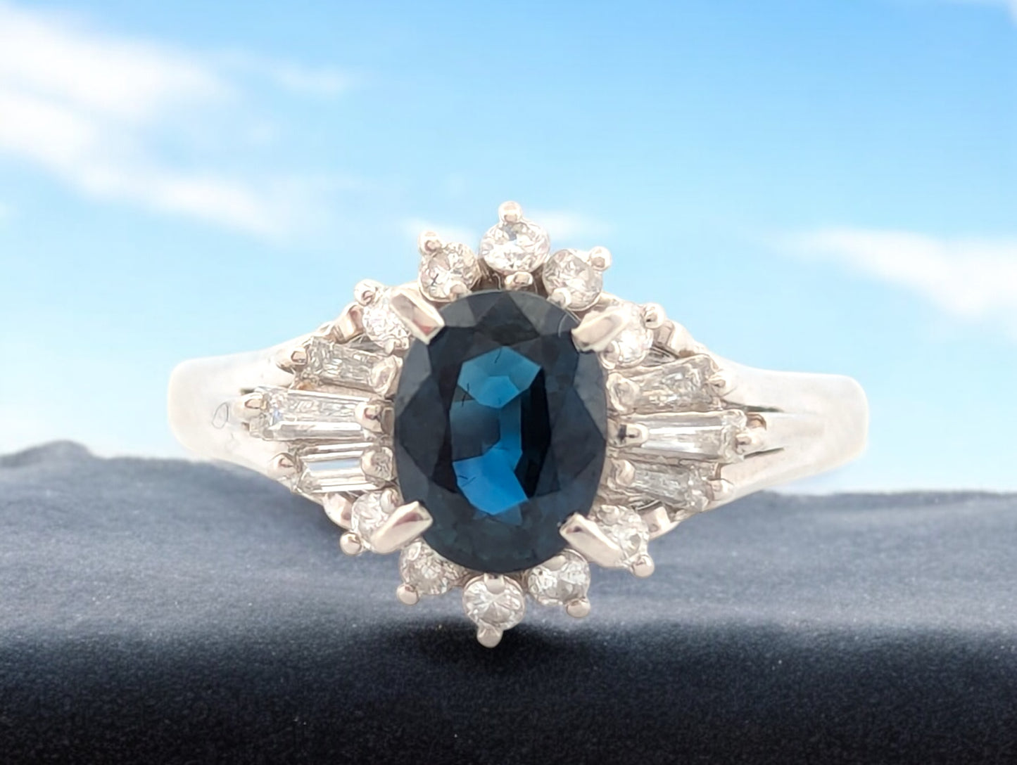 Vesper | Platinum Ring with 1.16ct Sapphire and 0.36ct Diamonds, Elegant Blue Gemstone Ring, Fine Jewelry Gift, Size 7.25