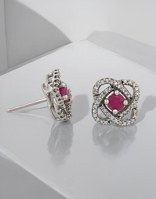 Cora | 10K White Gold | Ruby and Natural Diamond | Earrings