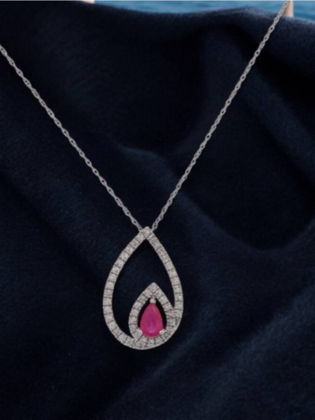 Camila | 14k White Gold | Ruby and Natural Diamond | Necklace