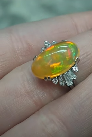 Ottilie | Platinum | Fire Opal and Natural Diamond | Ring