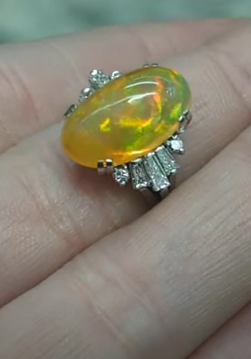 Ottilie | Platinum Ring with 4.63ct Fire Opal and 0.52ct Diamonds, Elegant Opal Engagement Ring, Fine Jewelry Gift, Size 4.75