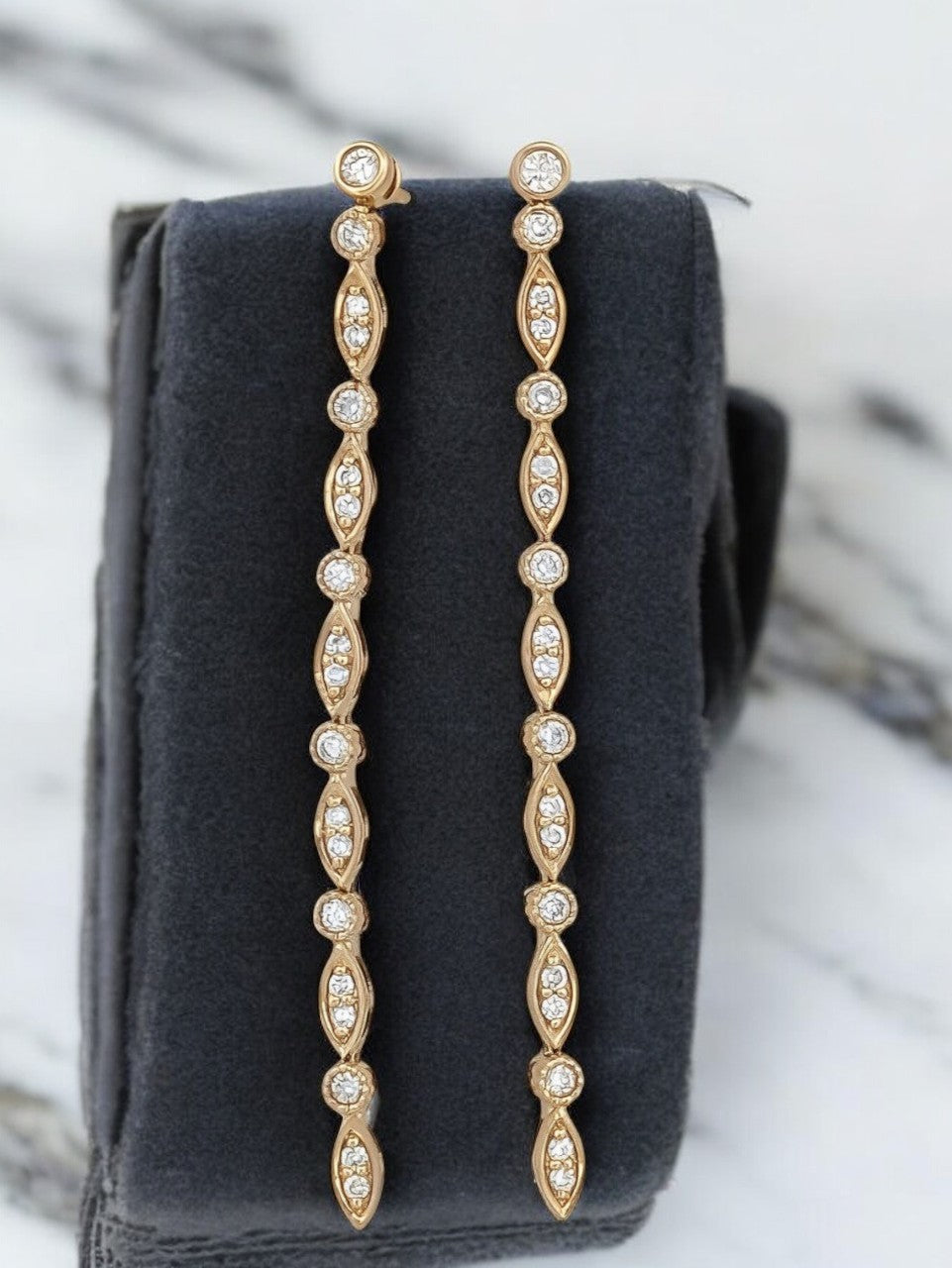 Bethany | 47ctw Diamond Dangle Earrings | Long Dangle Statement Earrings 14k Yellow Gold Drop Earrings| Diamond Drop and Dangle Jewelry