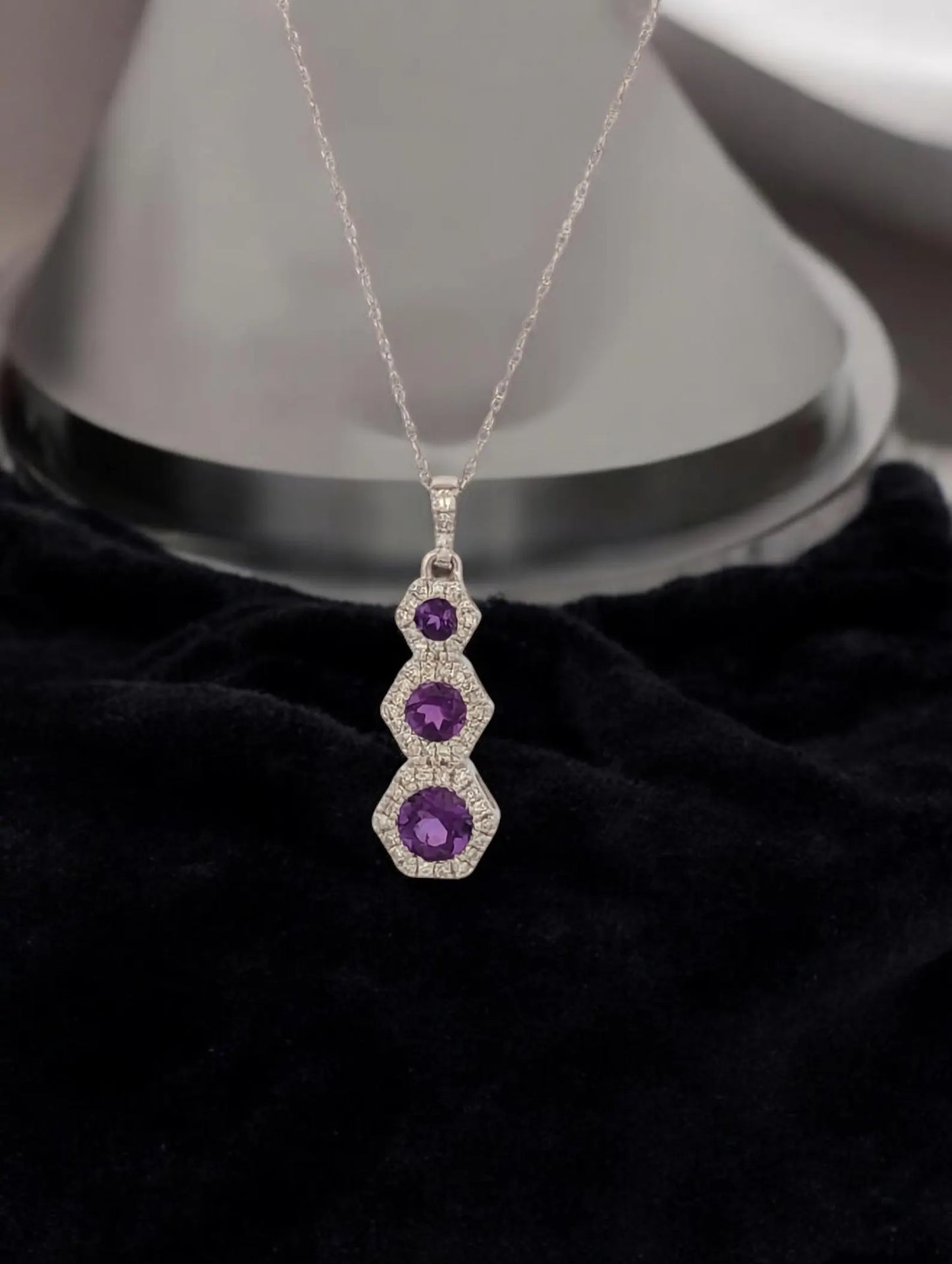 Matisse Necklace | 10k White Gold Dainty Necklace | 0.16ct Diamonds & Amethyst Jewelry | Elegant Gift for Her, Birthday, Anniversary