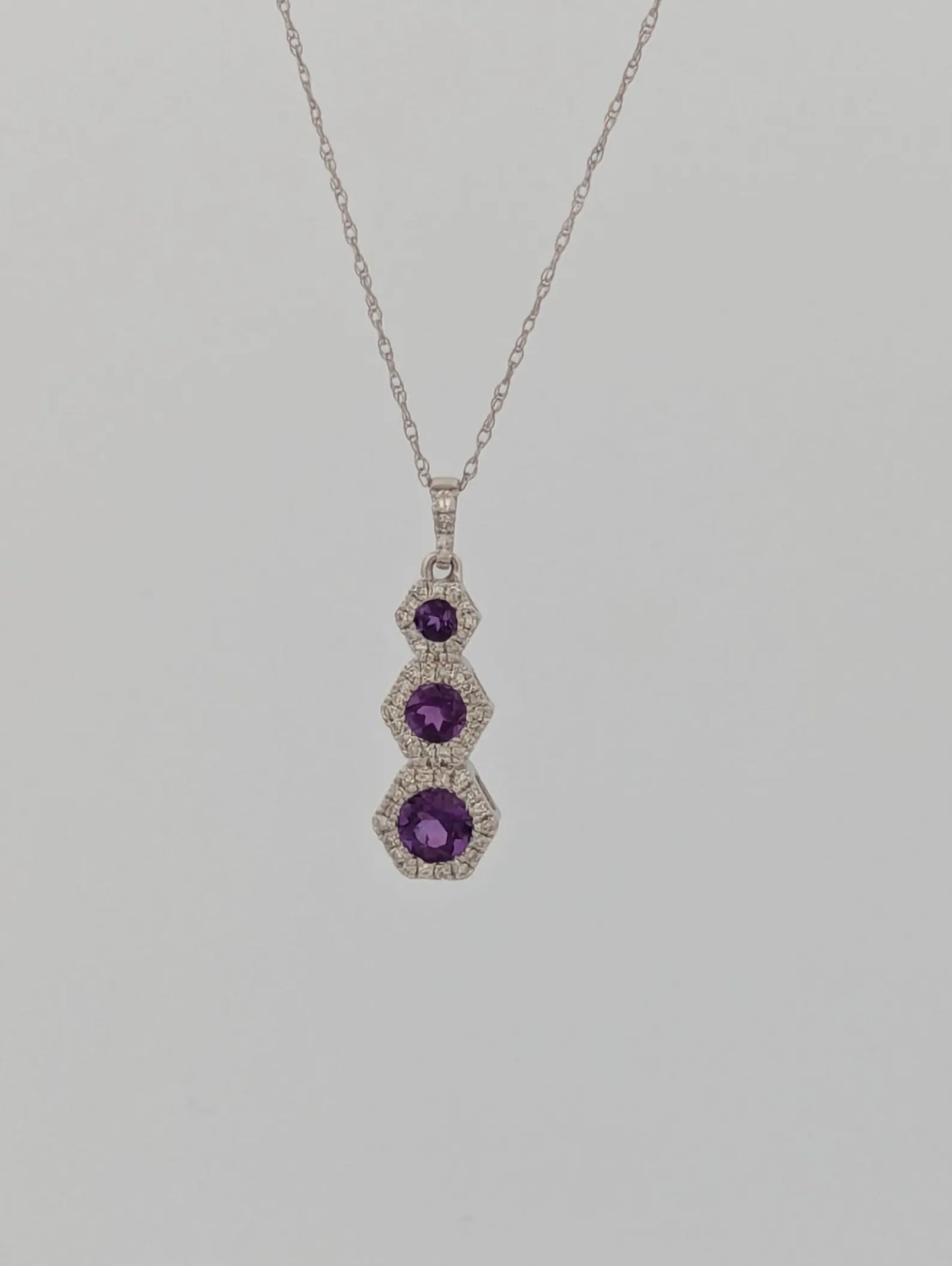 Matisse Necklace | 10k White Gold Dainty Necklace | 0.16ct Diamonds & Amethyst Jewelry | Elegant Gift for Her, Birthday, Anniversary