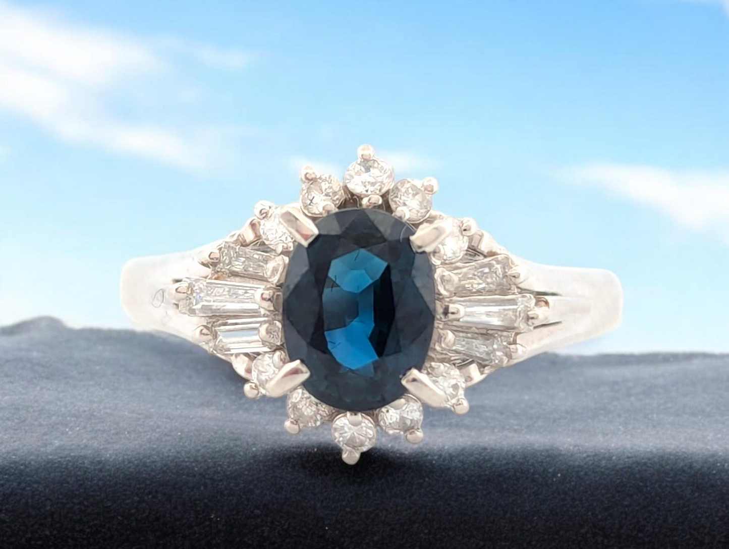 Vesper | Platinum Ring with 1.16ct Sapphire and 0.36ct Diamonds, Elegant Blue Gemstone Ring, Fine Jewelry Gift, Size 7.25