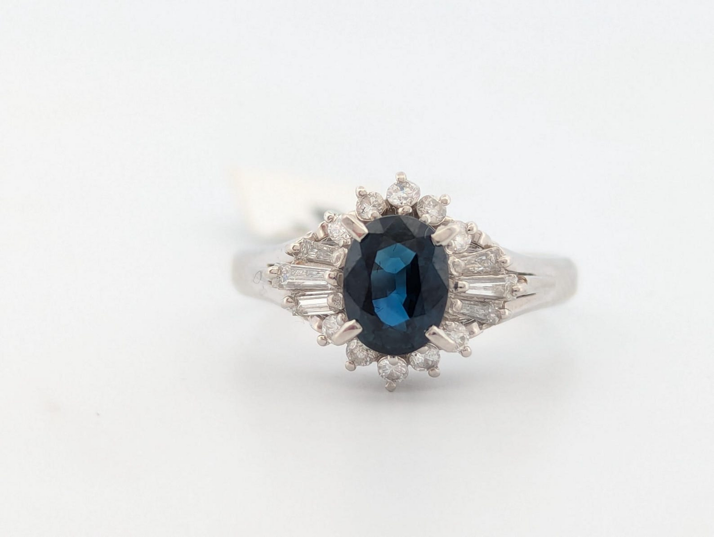 Vesper | Platinum Ring with 1.16ct Sapphire and 0.36ct Diamonds, Elegant Blue Gemstone Ring, Fine Jewelry Gift, Size 7.25