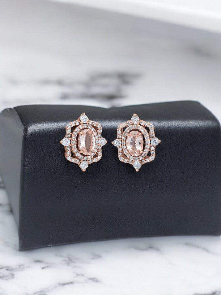 Alexis | 14k Rose Gold | Morganite and Natural Diamond | Earrings