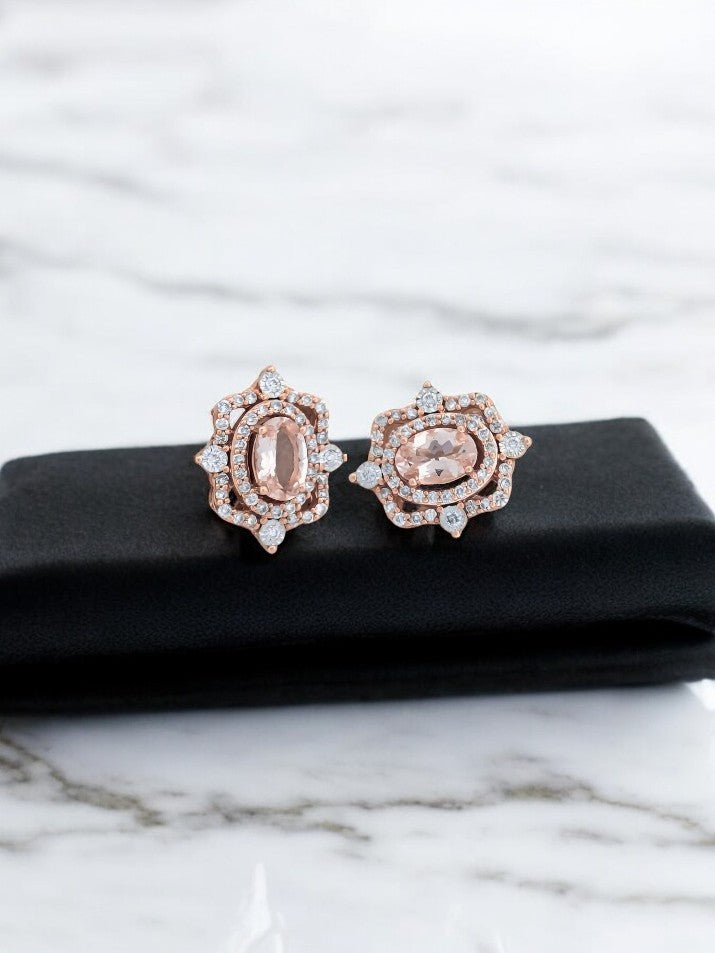 Alexis | 14k Rose Gold | Morganite and Natural Diamond | Earrings