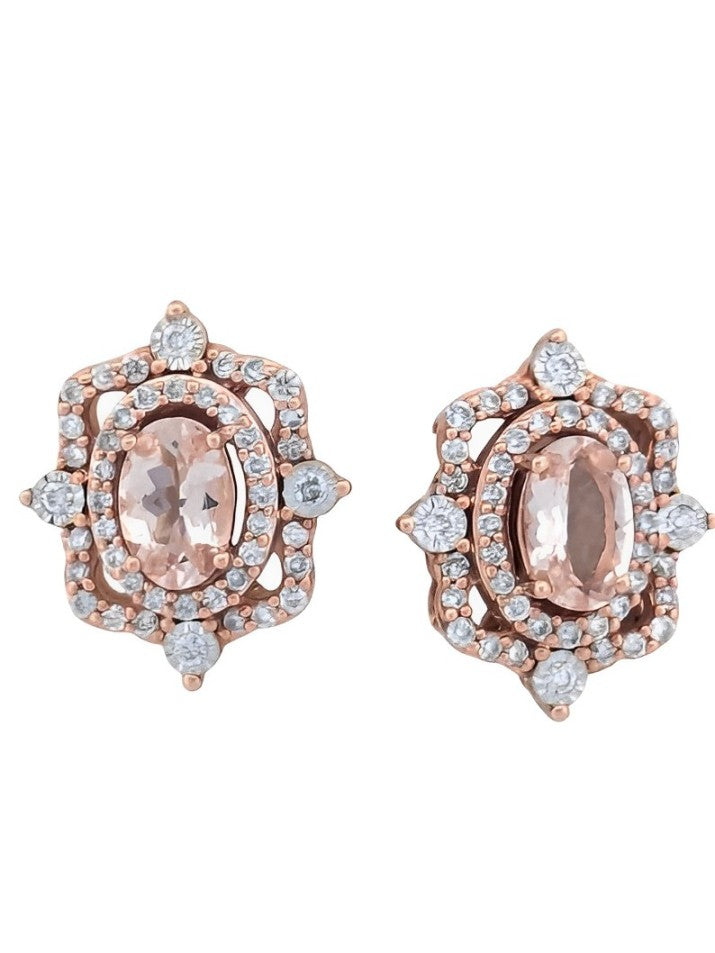 Alexis | 14k Rose Gold | Morganite and Natural Diamond | Earrings