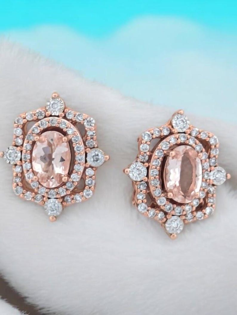 Alexis | 14k Rose Gold | Morganite and Natural Diamond | Earrings