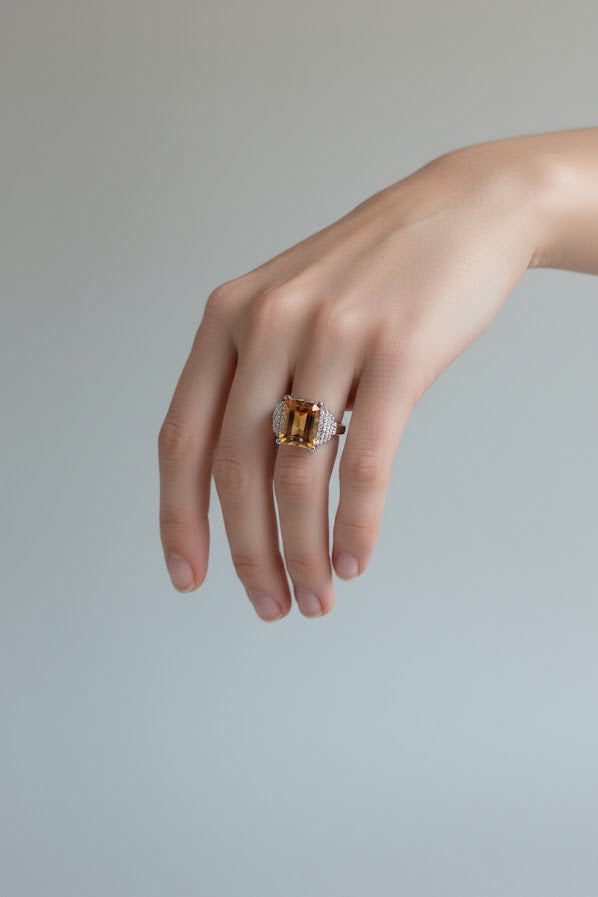 Ana | 14k White Gold | Citrine & Natural Diamond | Ring