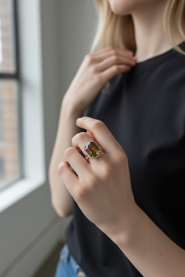 Cassandra | 14K White Gold | Tourmaline & Natural Diamonds | Ring