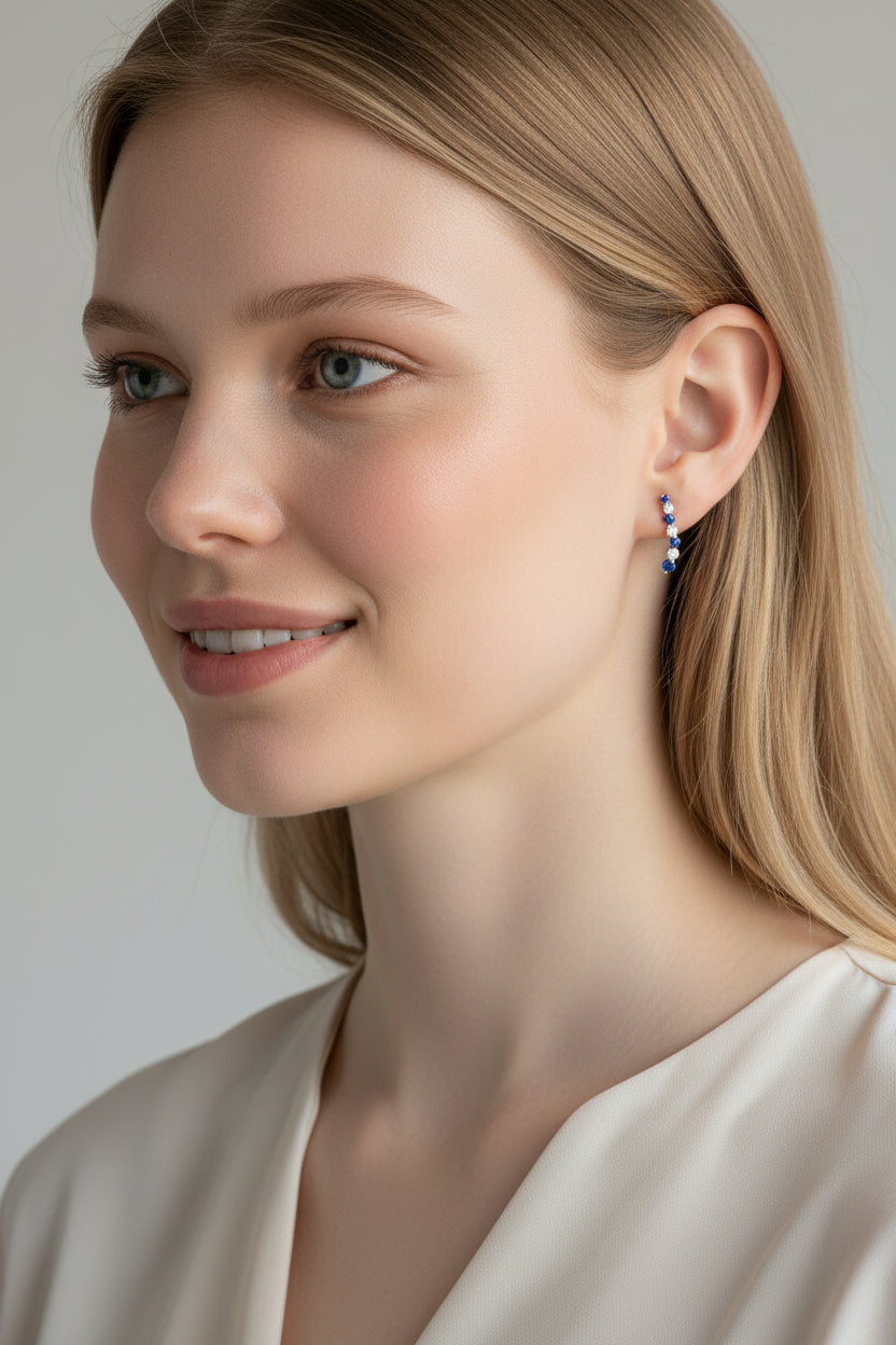 Willow | 14K White Gold | Sapphire and Natural Diamond | Earrings