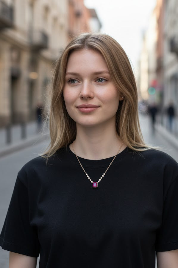 Candra | 18K Rose Gold | Pink Tourmaline | Natural Diamond | Necklace