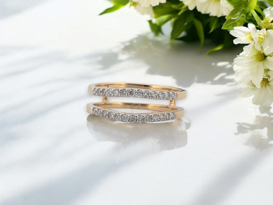 Thalia | 14K Yellow Gold Wrap Ring, 0.26 CTW Natural Diamonds, Crossover Gold Band, Unique Fine Jewelry, Minimalist Gold Ring, Size 7 Gift
