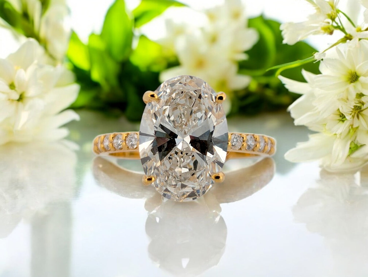 Arabella | 14k Yellow Gold Oval Lab Diamond Engagement Ring 4.01 CTW IGI Certified Hidden Halo Ring with Accent Diamonds VS2 F Bridal Jewelry Size 7.25
