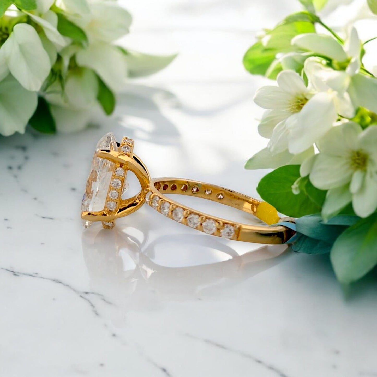 Arabella | 14k Yellow Gold Oval Lab Diamond Engagement Ring 4.01 CTW IGI Certified Hidden Halo Ring with Accent Diamonds VS2 F Bridal Jewelry Size 7.25
