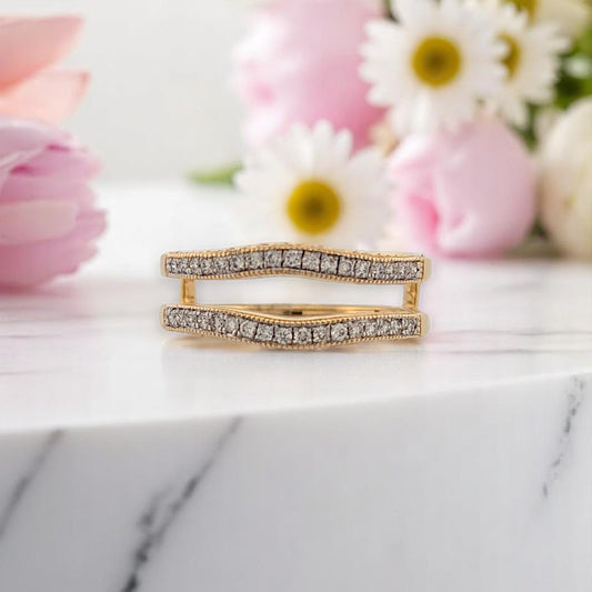 Ophelia | 14K Yellow Gold Ring Wrap | .25 CTW Natural Round Diamonds | Elegant Enhancer Band | Fine Jewelry | Size 7