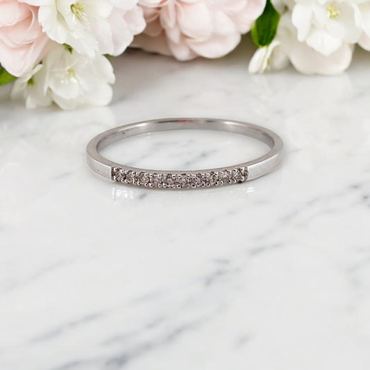 Mirabel | 10K White Gold Diamond Band, 0.06 CTW, Dainty Minimalist Ring, Stackable Wedding Band, Fine Jewelry Gift for Her, Size 6.75