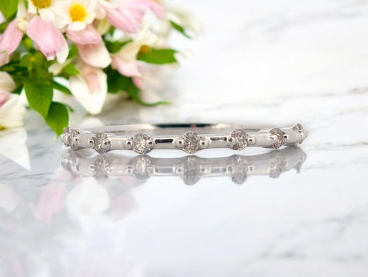 Thalassa | 10K White Gold Diamond Band, 0.20 CTW, Dainty Stacking Ring, Minimalist Wedding Band, Elegant Fine Jewelry, Size 7 Gift for Her