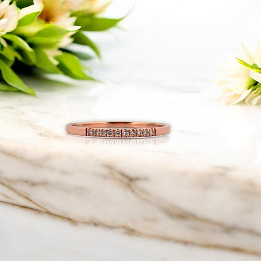 Mireille | 10K Rose Gold Diamond Ring, 0.06 CTW Natural Diamonds, Dainty Gold Band, Minimalist Ring, Promise Ring, Size 6.75