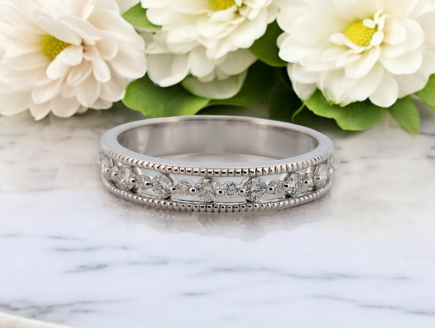 Margot | 14k White Gold Diamond Band with .35 CTW Natural Diamonds Elegant Wedding or Stacking Ring Fine Jewelry Gift for Her Size 7.25
