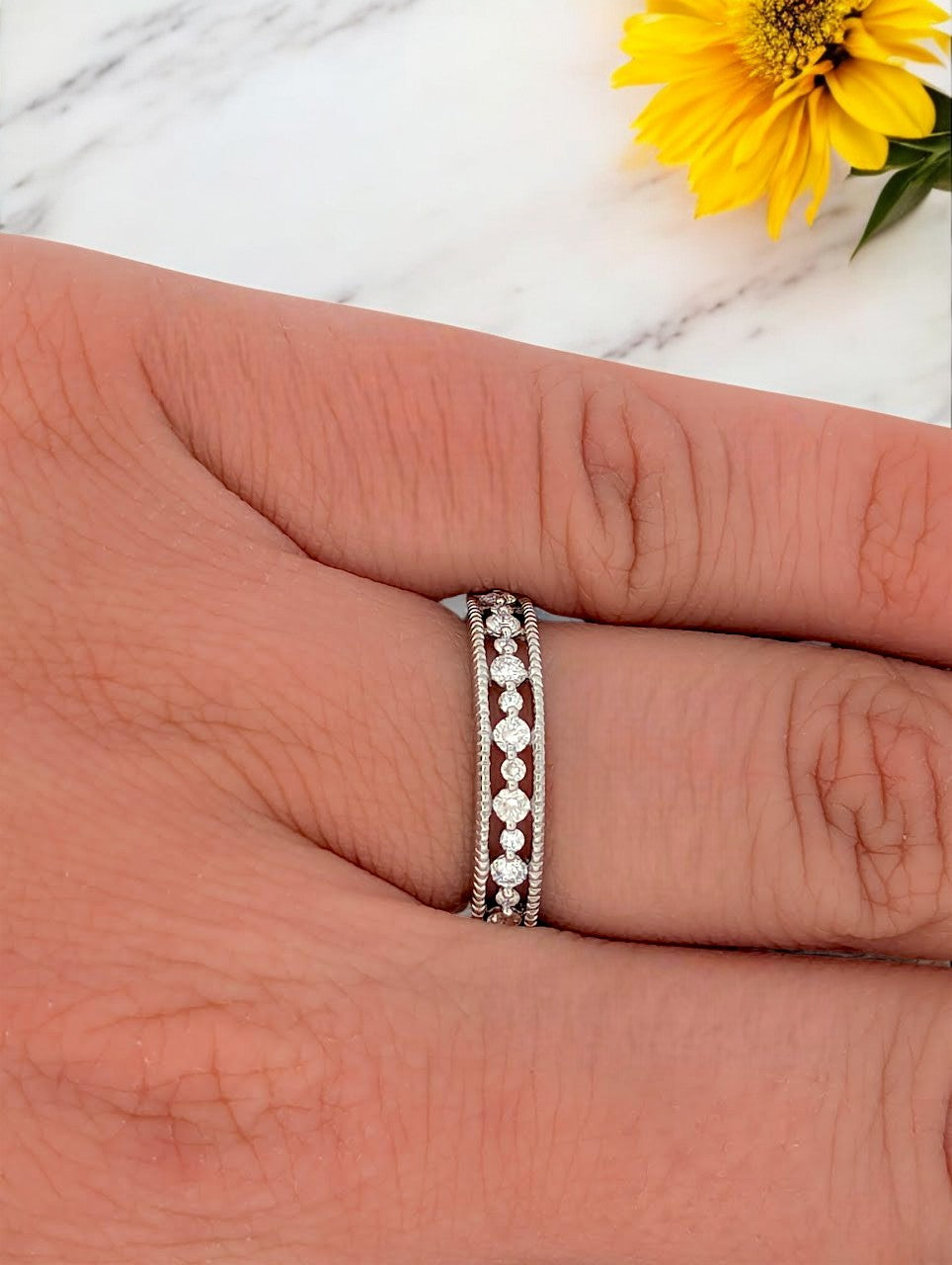 Margot | 14k White Gold Diamond Band with .35 CTW Natural Diamonds Elegant Wedding or Stacking Ring Fine Jewelry Gift for Her Size 7.25