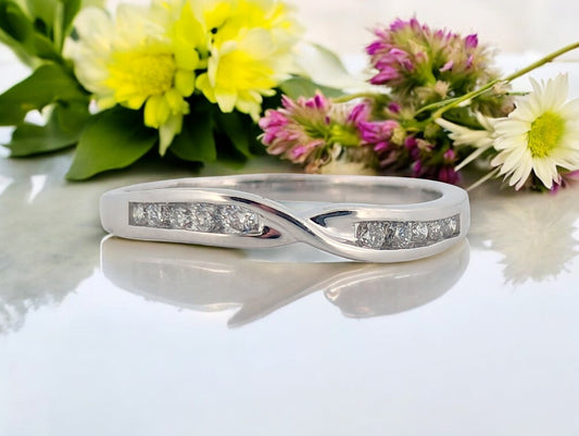 Sabine | 10K White Gold Bezel Set Diamond Band | .18 CTW Natural Diamonds | Modern Stackable Ring | Fine Jewelry | Size 7