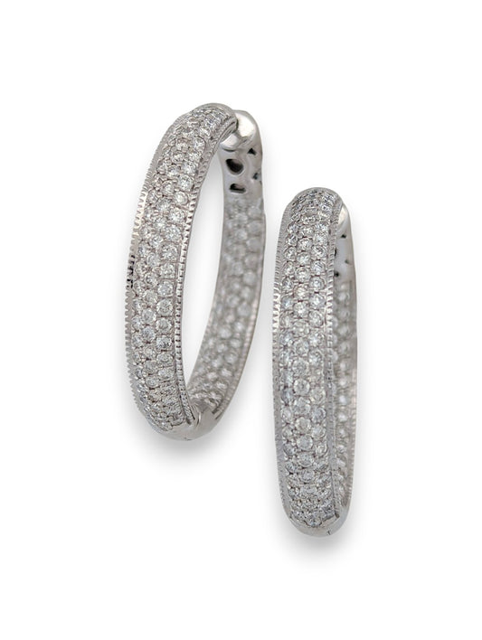 Fifer | 14k White Gold Inside-Out Hoop Earrings with 2.28 ctw Natural Diamonds | Sparkling Luxury Hoops | Fine Diamond Jewelry for Women
