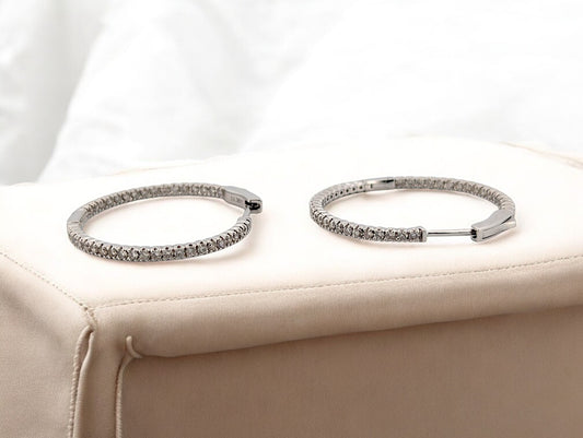 Agnes | 14K White Gold Diamond Hoop Earrings | In & Out Design With 1.00 TCW Natural Diamonds | Elegant Fine Jewelry