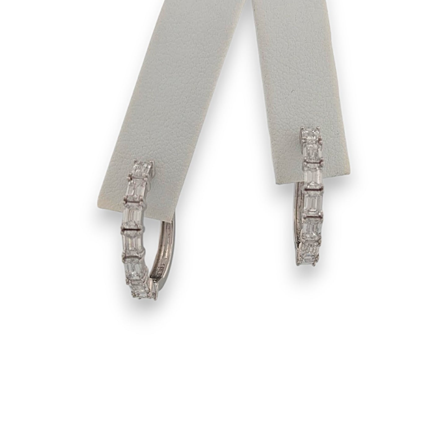 June Lab Diamond Hoop Earrings, 14K White Gold Hinged Hoops with 2.00ctw Emerald Cut Stones, Elegant Jewelry Gift for Her, ¾ Inch Size