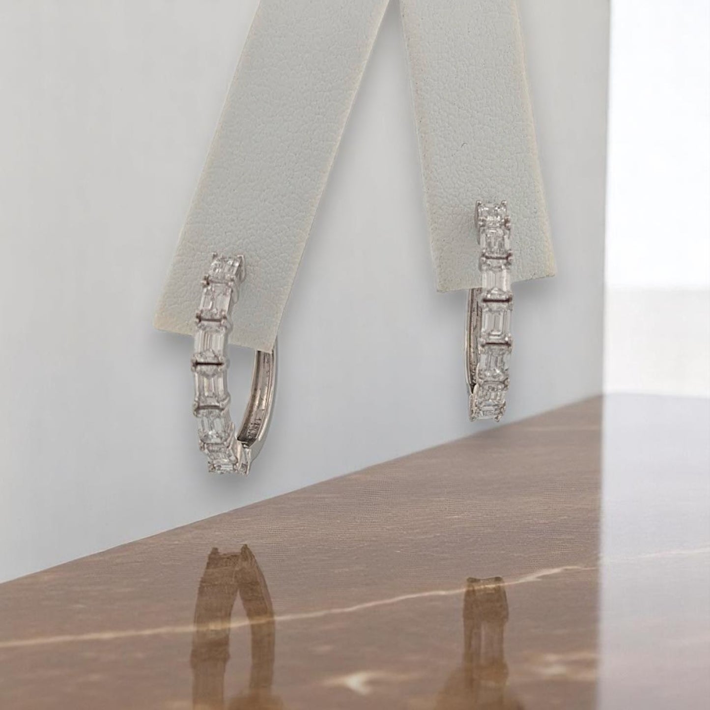 June Lab Diamond Hoop Earrings, 14K White Gold Hinged Hoops with 2.00ctw Emerald Cut Stones, Elegant Jewelry Gift for Her, ¾ Inch Size