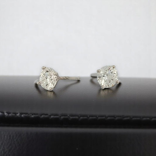 Clara | 14K White Gold Post Earrings With 1.42 CTW Round Lab Diamonds | Classic 4-Prong Studs | Timeless Fine Jewelry