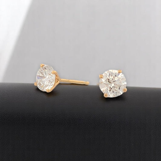 Louise | 14K Yellow Gold Post Earrings With 1.41 CTW Round Lab Diamonds | Classic 4-Prong Studs | Timeless Fine Jewelry