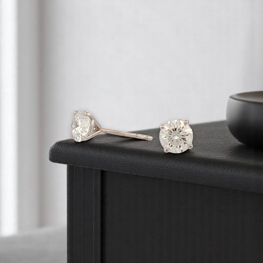 Willow Bloom | 14K White Gold Post Earrings With 1.04 CTW Round Lab Diamonds | 4-Prong Classic Studs | Elegant Everyday Jewelry