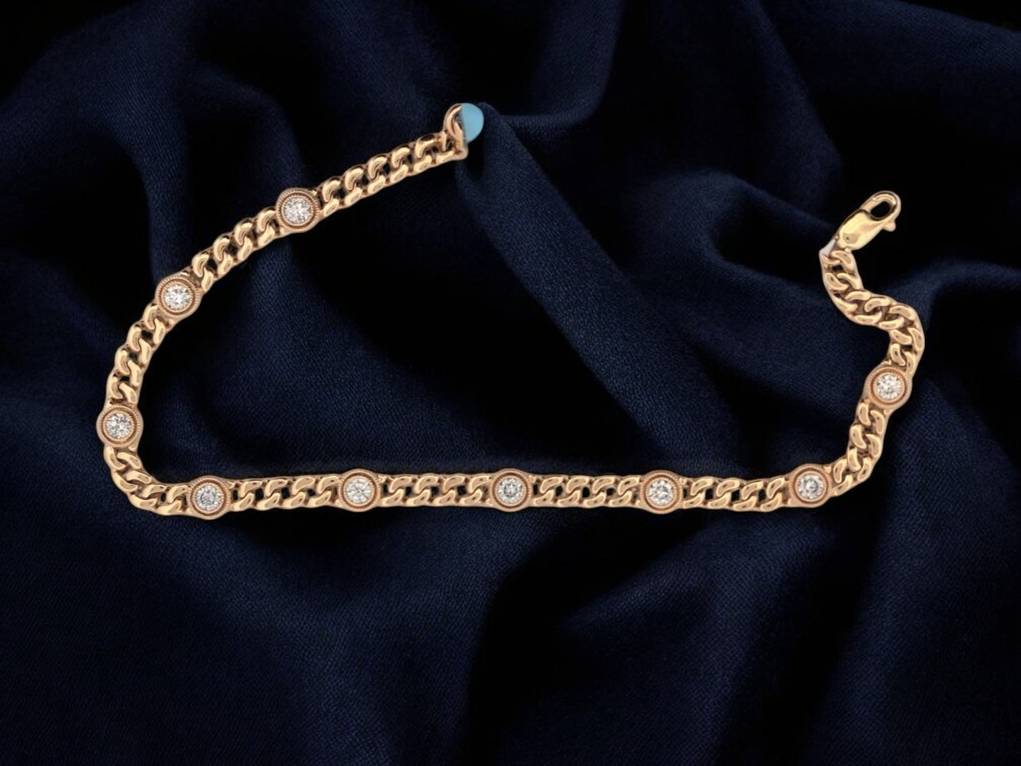 Brooke – 14K Yellow Gold Cuban Link Bracelet with Bezel-Set Natural Diamonds (0.75 CTW)