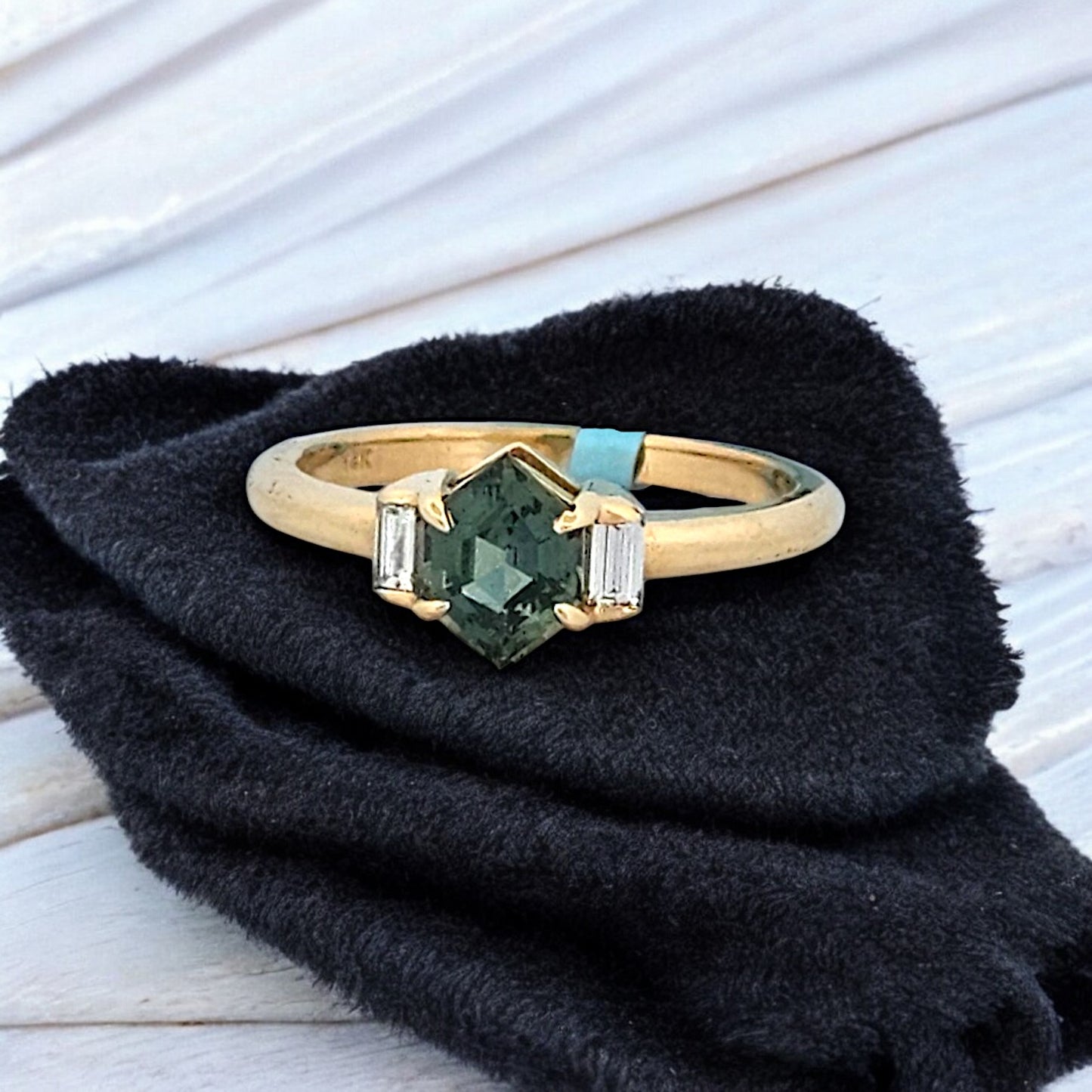 Lillian | 14K Gold Green Sapphire Ring, Diamond Accent Band, Unique Engagement Ring, Vintage-Inspired Fine Jewelry, Gift for Her