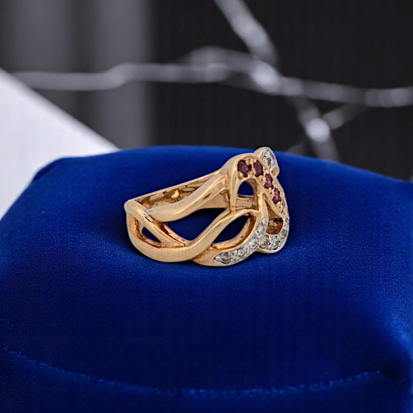 Benoite | Ruby Diamond Ring, 14K Yellow Gold with Natural Rubies & Diamonds, Elegant Fine Jewelry, Luxury Gift for Her, Statement Ring Size 8