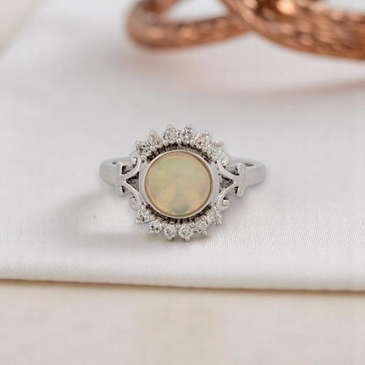 Aurelie | Opal Diamond Ring, 14K White Gold with 1.05ct Opal & Diamonds, Elegant Fine Jewelry, Luxury Gift for Her, Statement Ring Size 6.5