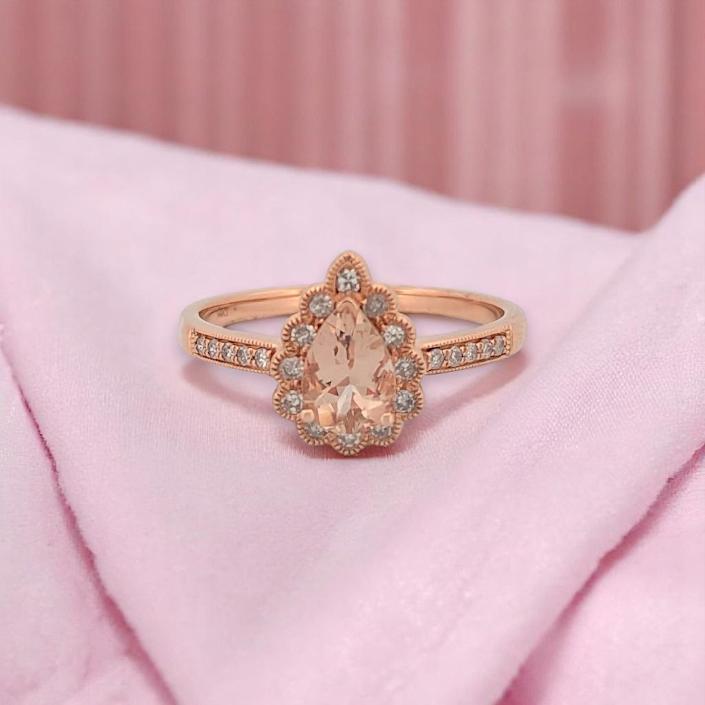 Lux 14k Rose Gold Morganite Engagement Ring with 0.58ct Oval Morganite and 0.18ct Diamond Accents Size 7 Romantic Fine Jewelry Gift