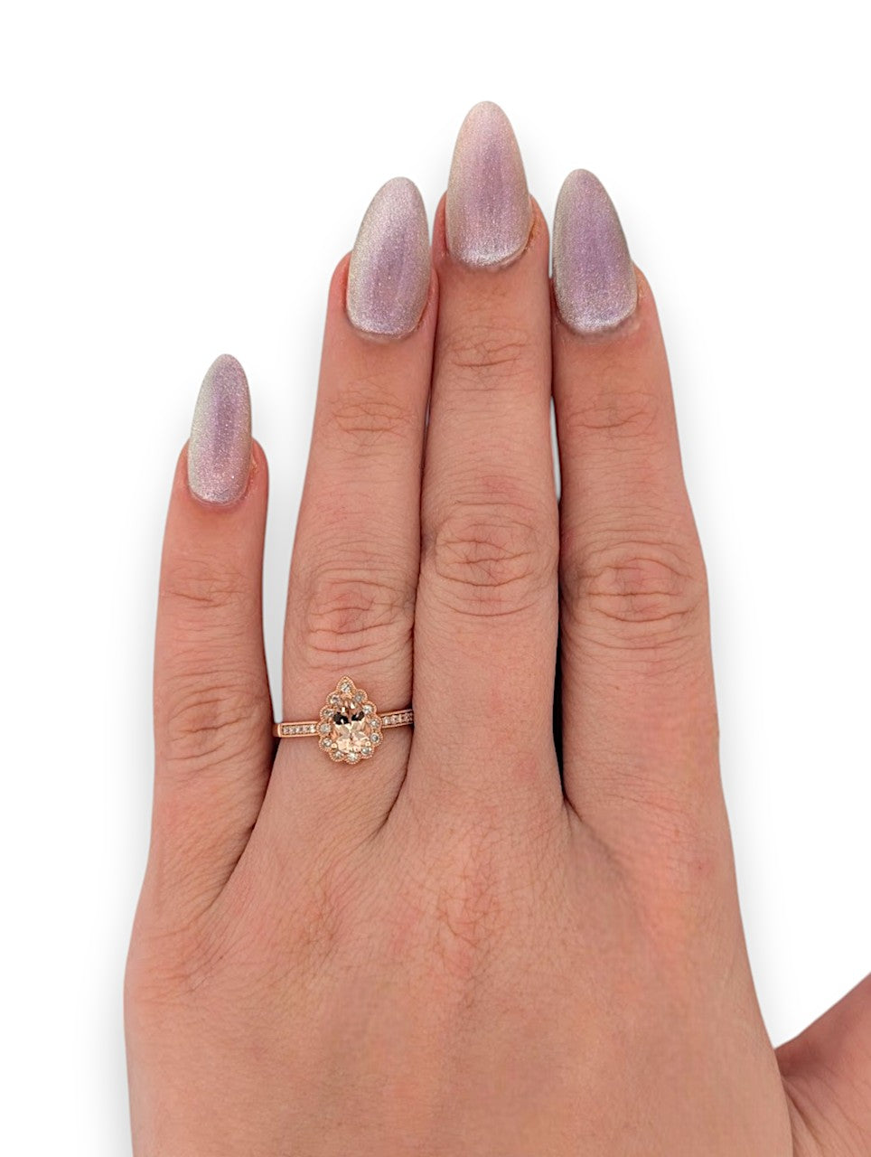 Lux 14k Rose Gold Morganite Engagement Ring with 0.58ct Oval Morganite and 0.18ct Diamond Accents Size 7 Romantic Fine Jewelry Gift