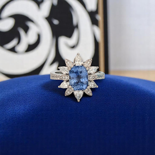 Grace | Platinum Sapphire Ring, 2.50ct Oval Ceylon Sapphire & 3.85ctw Natural Diamonds, Fine Jewelry Gift, Luxury Statement Ring, Size 7