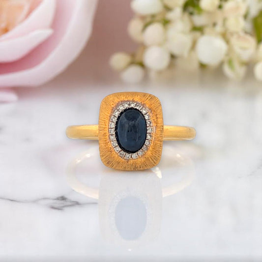Olympia Ring | 18K Yellow Gold w/ 0.70ct Cabochon Sapphire & 0.07ctw Natural Diamonds, Timeless Fine Jewelry  | Size 6