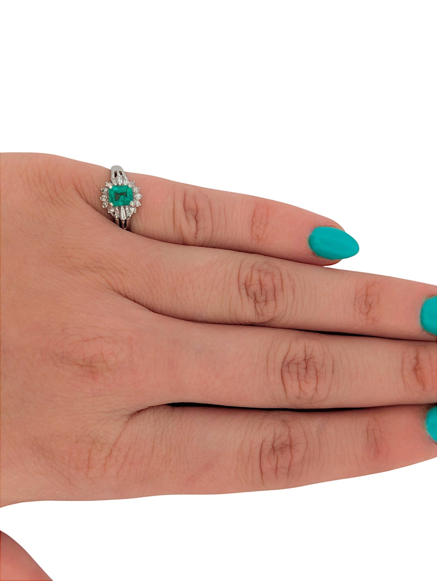 Zylah | Platinum Ring – 0.47 ct Natural Emerald & 0.25 ct Natural Diamonds – May Birthstone Engagement Ring – Dainty Wedding Band – Size 5