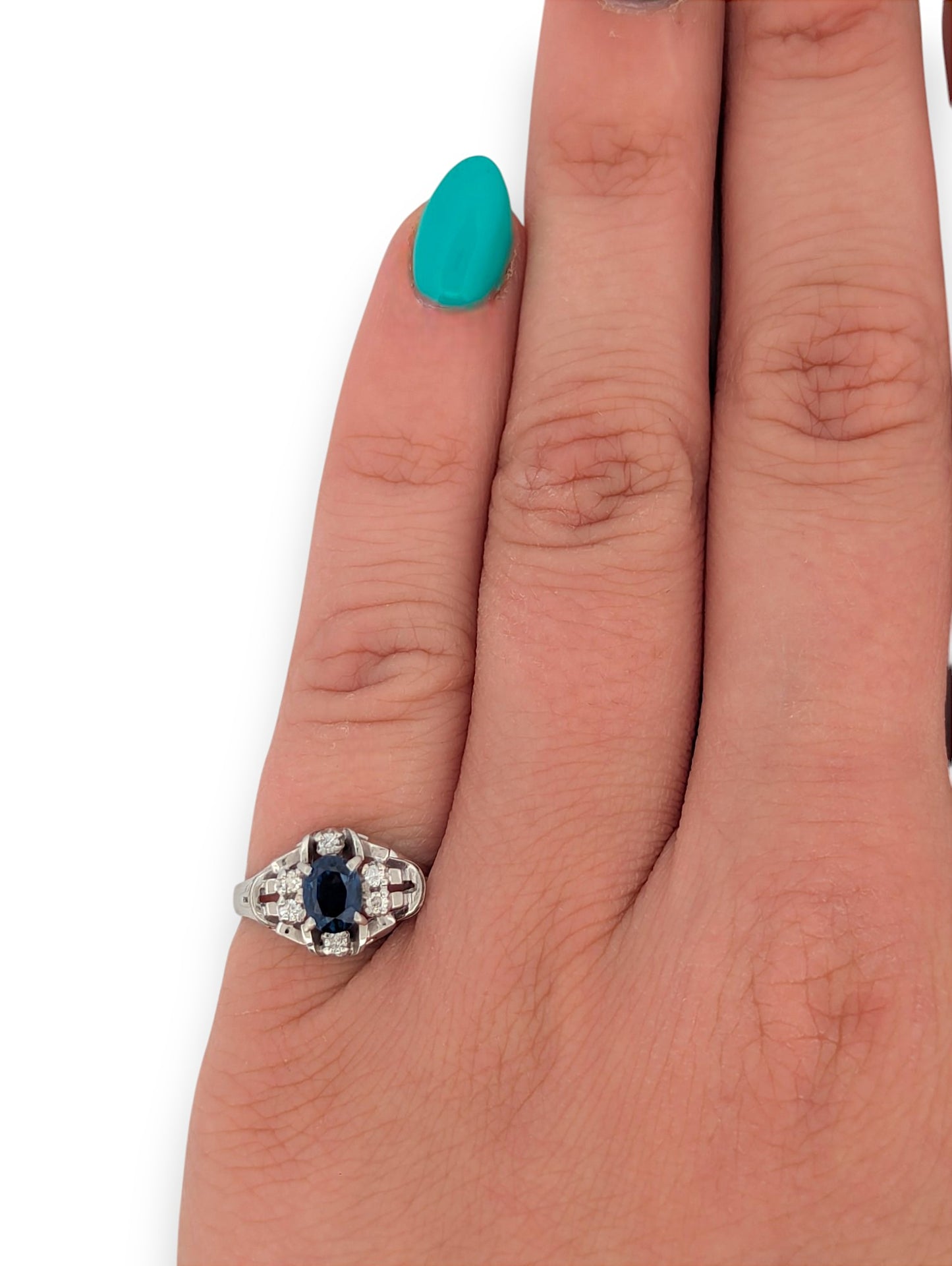 Hypatia Sapphire Ring, Platinum with 0.69ct Natural Oval Sapphire & 0.10ct Natural Diamonds, Elegant Fine Jewelry, Size 4.75