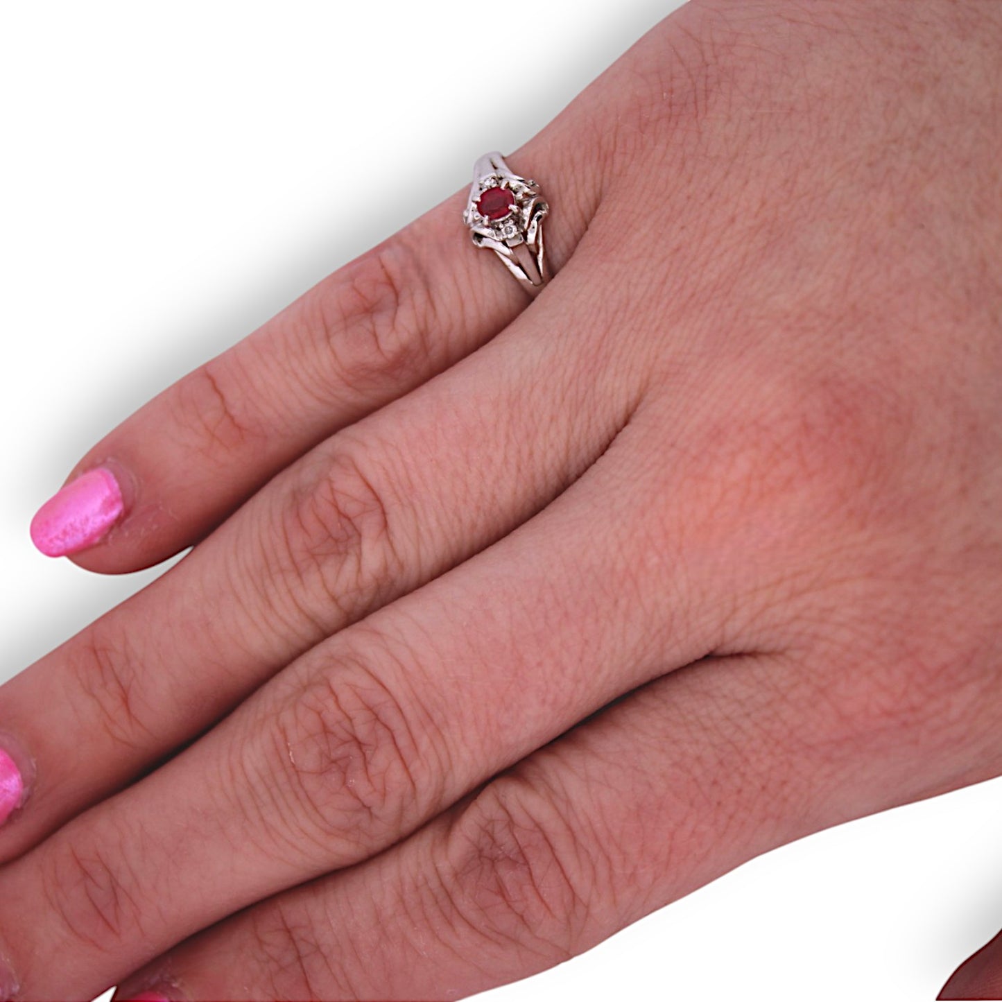 Zelda Ring | Platinum with Natural Ruby & Diamond Accents – 0.29 ct Round Ruby – Size 4.75 Elegant Engagement or Birthstone Ring
