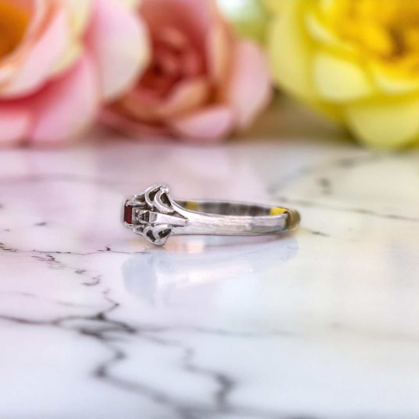 Zelda Ring | Platinum with Natural Ruby & Diamond Accents – 0.29 ct Round Ruby – Size 4.75 Elegant Engagement or Birthstone Ring