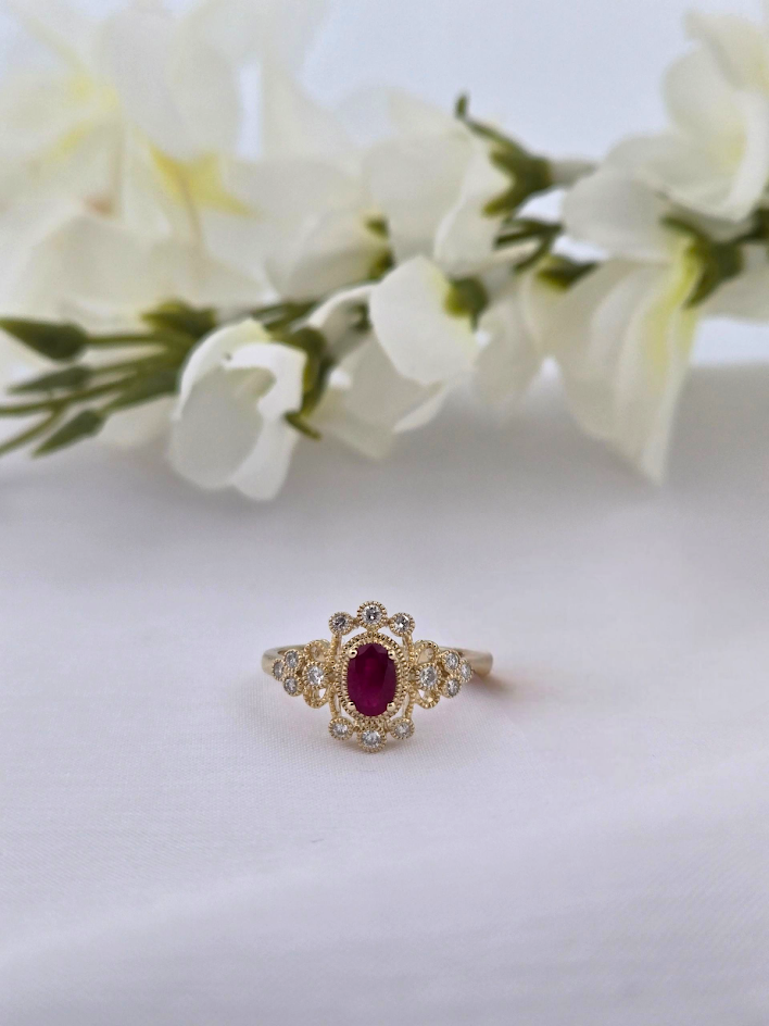 Rosemary | 10k Yellow Gold | Ruby | Diamond | Ring