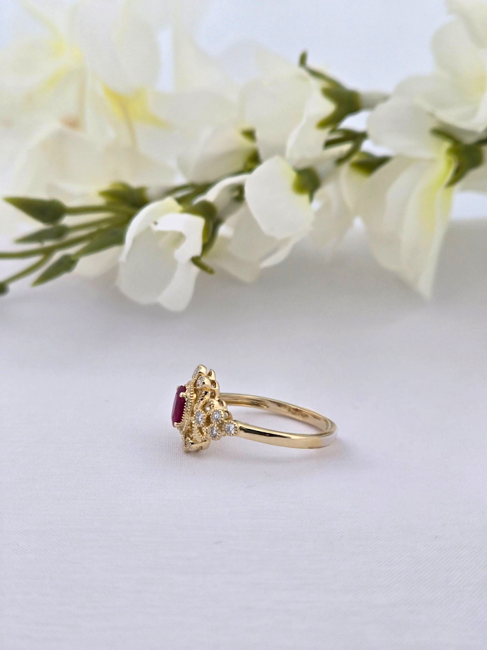 Rosemary | 10k Yellow Gold | Ruby | Diamond | Ring